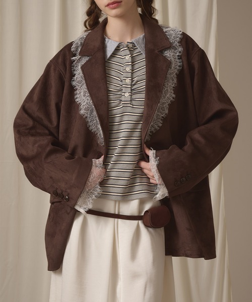 hazyl(ヘイジル)の「lace tailored jacket / レーステーラードジャケット(テーラードジャケット・レディース・グレー/キャメル/ブラウン・フリー)」の14枚目の写真