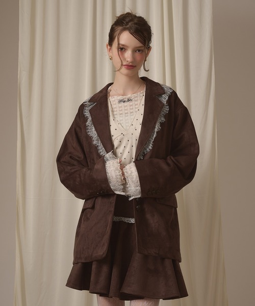 hazyl(ヘイジル)の「lace tailored jacket / レーステーラードジャケット(テーラードジャケット・レディース・グレー/キャメル/ブラウン・フリー)」の8枚目の写真