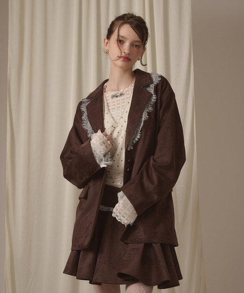 hazyl(ヘイジル)の「lace tailored jacket / レーステーラードジャケット(テーラードジャケット・レディース・グレー/キャメル/ブラウン・フリー)」の9枚目の写真