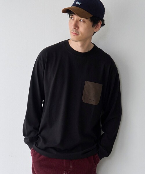 coen(コーエン)の「【Tough&Soft】布帛ポケット付き長袖Tシャツ(Tシャツ/カットソー・メンズ・ホワイト/ブラック・S/M/L/XL)」の1枚目の写真