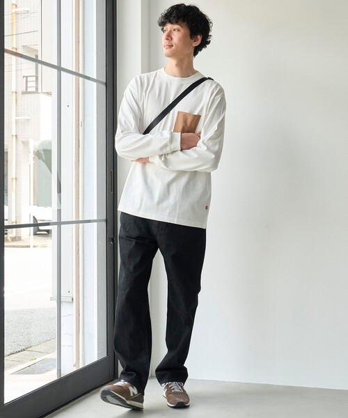 coen(コーエン)の「【Tough&Soft】布帛ポケット付き長袖Tシャツ(Tシャツ/カットソー・メンズ・ホワイト/ブラック・S/M/L/XL)」の3枚目の写真