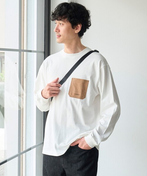 coen(コーエン)の「【Tough&Soft】布帛ポケット付き長袖Tシャツ(Tシャツ/カットソー・メンズ・ホワイト/ブラック・S/M/L/XL)」の5枚目の写真