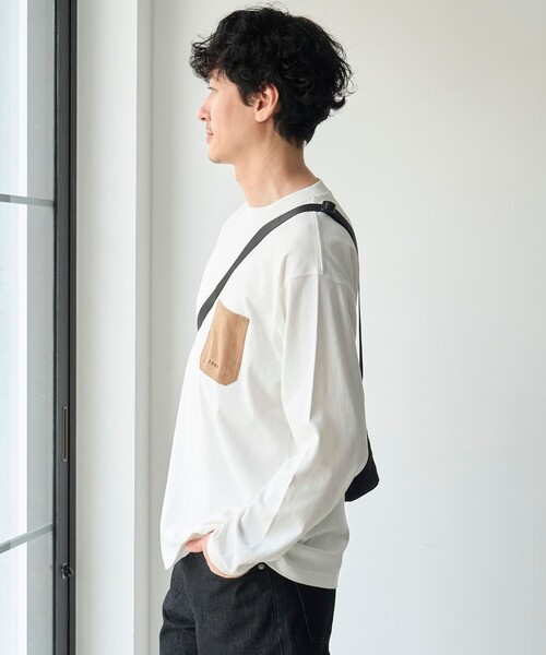 coen(コーエン)の「【Tough&Soft】布帛ポケット付き長袖Tシャツ(Tシャツ/カットソー・メンズ・ホワイト/ブラック・S/M/L/XL)」の6枚目の写真