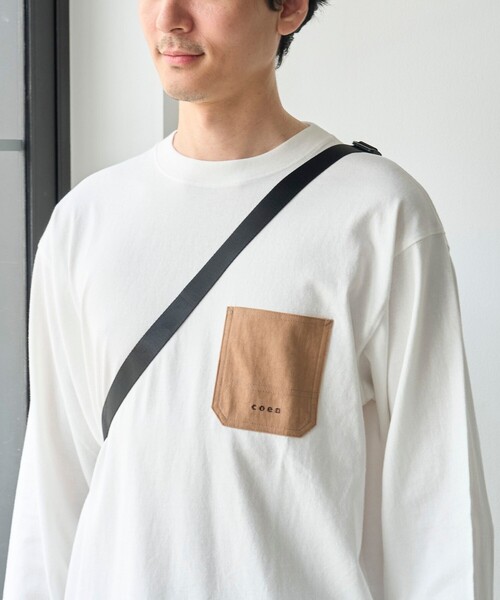 coen(コーエン)の「【Tough&Soft】布帛ポケット付き長袖Tシャツ(Tシャツ/カットソー・メンズ・ホワイト/ブラック・S/M/L/XL)」の8枚目の写真