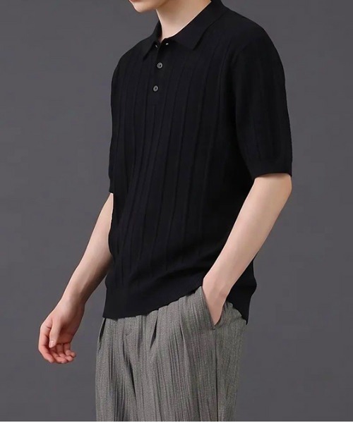 revertical(リバーティカル)の「透かし編み ニットポロシャツ 半袖(ポロシャツ・メンズ・ブラック/ネイビー/ホワイト・MEDIUM/LARGE)」の9枚目の写真