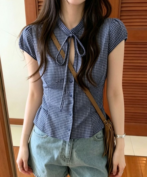 mul.(ムル)の「【TUNE】カットリボンブラウス(Tシャツ/カットソー・レディース・ブルー/ホワイト・FREE)」の7枚目の写真