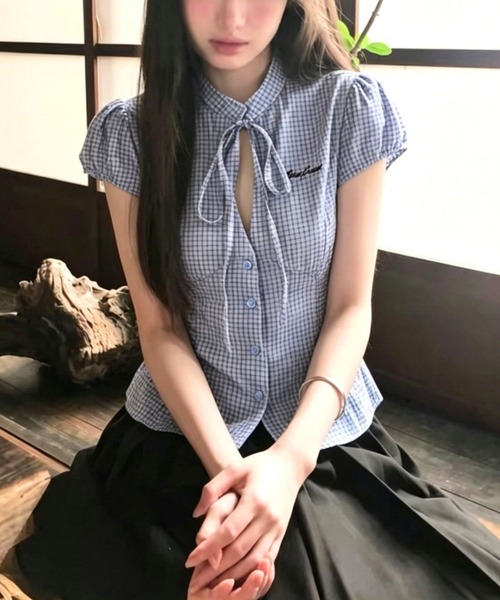 mul.(ムル)の「【TUNE】カットリボンブラウス(Tシャツ/カットソー・レディース・ブルー/ホワイト・FREE)」の10枚目の写真