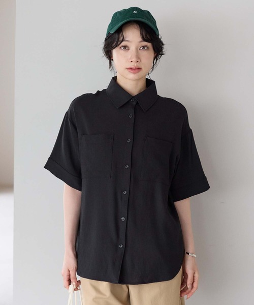 HEART MARKET(ハートマーケット)の「【接触冷感×吸水速乾】さらさらスラブワークシャツ半袖(シャツ/ブラウス・レディース・チャコール/ナチュラル/ブラック/ダークブラウン・FREE)」の2枚目の写真