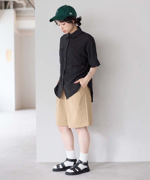 HEART MARKET(ハートマーケット)の「【接触冷感×吸水速乾】さらさらスラブワークシャツ半袖(シャツ/ブラウス・レディース・チャコール/ナチュラル/ブラック/ダークブラウン・FREE)」の5枚目の写真
