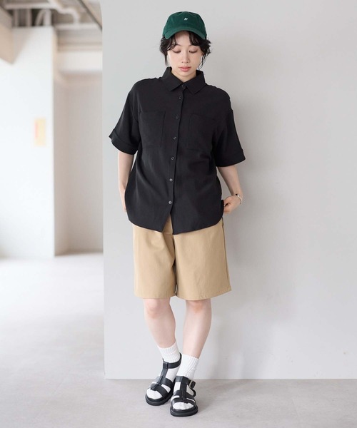 HEART MARKET(ハートマーケット)の「【接触冷感×吸水速乾】さらさらスラブワークシャツ半袖(シャツ/ブラウス・レディース・チャコール/ナチュラル/ブラック/ダークブラウン・FREE)」の7枚目の写真