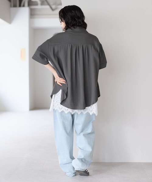 HEART MARKET(ハートマーケット)の「【接触冷感×吸水速乾】さらさらスラブワークシャツ半袖(シャツ/ブラウス・レディース・チャコール/ナチュラル/ブラック/ダークブラウン・FREE)」の16枚目の写真
