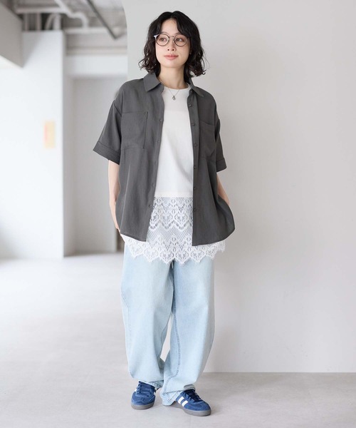 HEART MARKET(ハートマーケット)の「【接触冷感×吸水速乾】さらさらスラブワークシャツ半袖(シャツ/ブラウス・レディース・チャコール/ナチュラル/ブラック/ダークブラウン・FREE)」の19枚目の写真