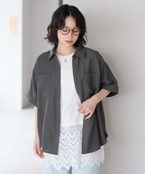 HEART MARKET(ハートマーケット)の「【接触冷感×吸水速乾】さらさらスラブワークシャツ半袖(シャツ/ブラウス・レディース・チャコール/ナチュラル/ブラック/ダークブラウン・FREE)」の21枚目の写真