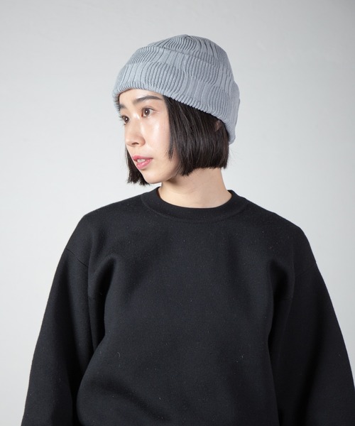 RACAL(ラカル)の「Blocking Rib Knit Panel Knit Beanie / パッチワーク風リブ編み柄ニットビーニー(ニットキャップ/ビーニー・レディース・サックスブルー/ライトピンク/ネイビー/グレー・FREE)」の3枚目の写真