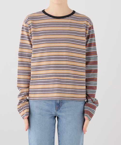Girls Department Club(ガールズデパートメントクラブ)の「Girls Department Club/ガールズデパートメントクラブ LAYER LS TRIPLE BORDER LAYER(Tシャツ/カットソー・レディース・ベージュ/グリーン・FREE)」の4枚目の写真