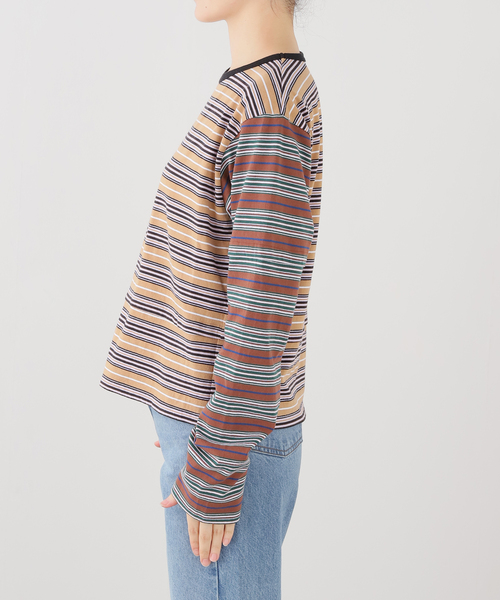 Girls Department Club(ガールズデパートメントクラブ)の「Girls Department Club/ガールズデパートメントクラブ LAYER LS TRIPLE BORDER LAYER(Tシャツ/カットソー・レディース・ベージュ/グリーン・FREE)」の5枚目の写真