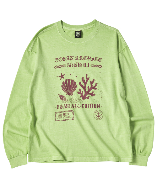 TRAVEL(トラベル)の「オーシャンアーカイブ ピグメント ロングスリーブ アイランドグリーン(Tシャツ/カットソー・メンズ・その他・SMALL/MEDIUM/LARGE)」の2枚目の写真