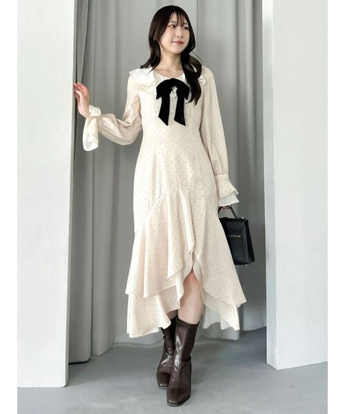dazzlin(ダズリン)の「ラッフルティアードイレヘムワンピース(ワンピース・レディース・ブラック/アイボリー・MEDIUM/SMALL)」の16枚目の写真