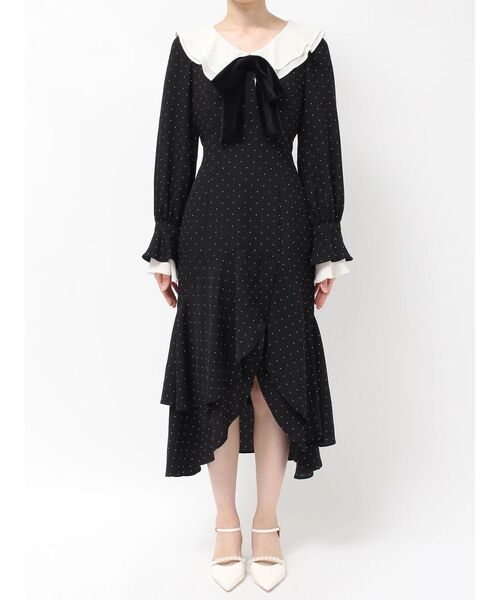 dazzlin(ダズリン)の「ラッフルティアードイレヘムワンピース(ワンピース・レディース・ブラック/アイボリー・MEDIUM/SMALL)」の5枚目の写真