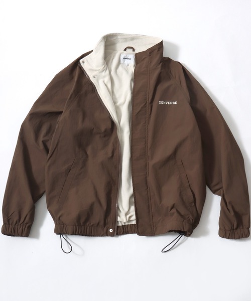 CONVERSE(コンバース)の「CONVERSE/コンバース Nylon Fleece-Lined Jacket/オーバーサイズ 裏フリース カラー配色 スタンドブルゾン/ナイロンジャケット/レディース メンズ(ブルゾン・レディース・ネイビー/アイボリー/ブラック/ブラウン・LL/L/M)」の3枚目の写真