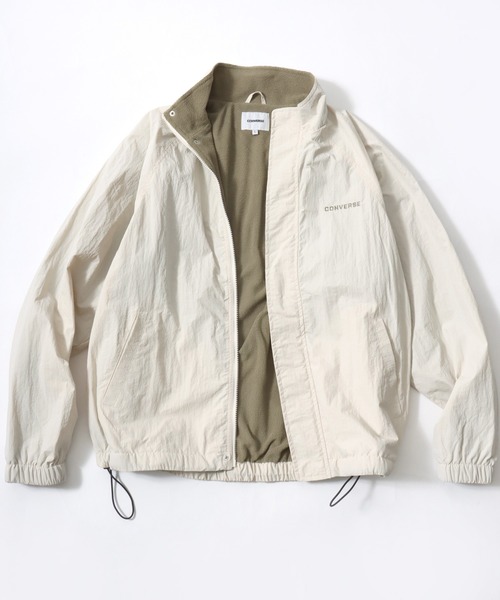 CONVERSE(コンバース)の「CONVERSE/コンバース Nylon Fleece-Lined Jacket/オーバーサイズ 裏フリース カラー配色 スタンドブルゾン/ナイロンジャケット/レディース メンズ(ブルゾン・レディース・ネイビー/アイボリー/ブラック/ブラウン・LL/L/M)」の2枚目の写真