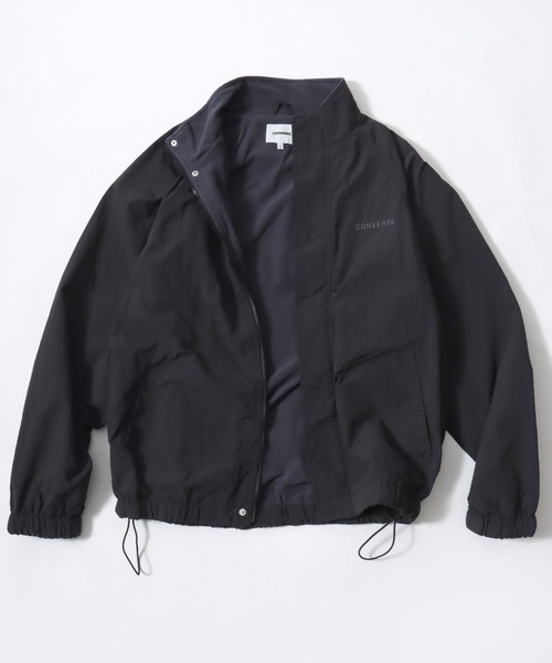 CONVERSE(コンバース)の「CONVERSE/コンバース Nylon Fleece-Lined Jacket/オーバーサイズ 裏フリース カラー配色 スタンドブルゾン/ナイロンジャケット/レディース メンズ(ブルゾン・レディース・ネイビー/アイボリー/ブラック/ブラウン・LL/L/M)」の1枚目の写真