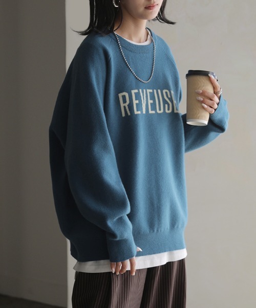 HUG.U(ハグユー)の「ジャガードロゴニット(ニット/セーター・レディース・グレー/ベージュ/アッシュブラウン/ブラック/ブルー・FREE)」の9枚目の写真