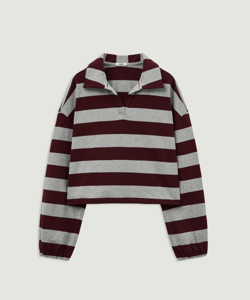 LMOOD WOMEN(エルムード ウーマン)の「MASONS ストライプ ラグビーシャツ バーガンディ/グレー ST(Tシャツ/カットソー・レディース・その他・36/38)」の2枚目の写真