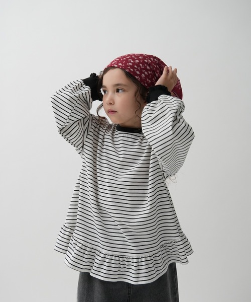 90-150cm】フリル切り替えボーダーチュニック（Tシャツ/カットソー