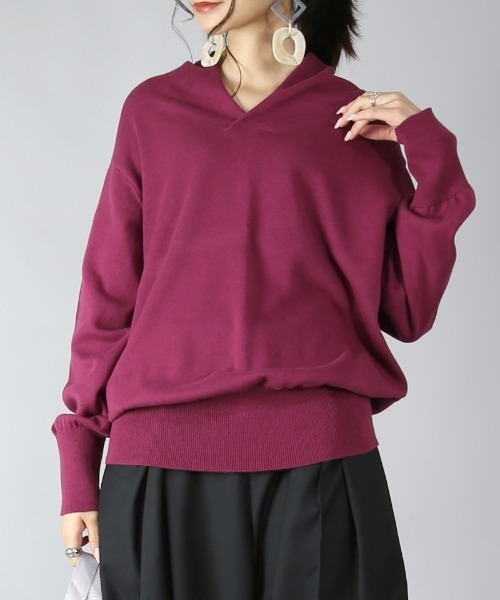 and it_（アンドイット）の「フーディー風ネックロングリブコットンニット（ニット/セーター・レディース・ネイビー/ブラック/ボルドー/グレー/ブルー/ピンク/モカ/オフホワイト/カーキ/クリーム/レッド系その他・LARGE/MEDIUM）」の11枚目の写真