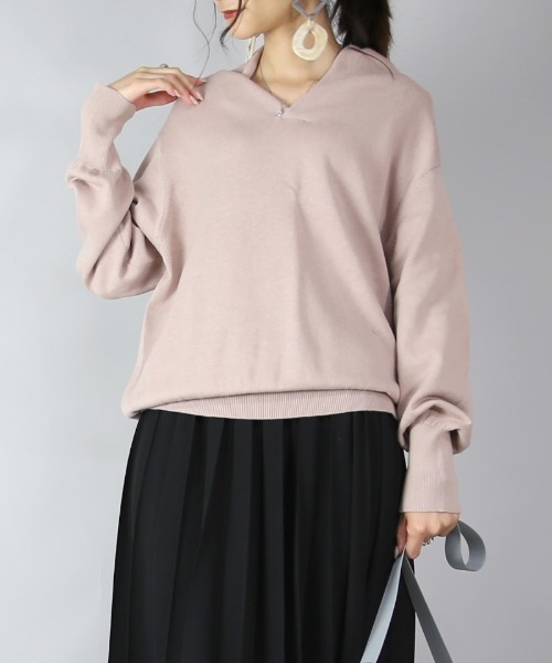 and it_（アンドイット）の「フーディー風ネックロングリブコットンニット（ニット/セーター・レディース・ネイビー/ブラック/ボルドー/グレー/ブルー/ピンク/モカ/オフホワイト/カーキ/クリーム/レッド系その他・LARGE/MEDIUM）」の9枚目の写真