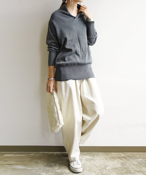 and it_（アンドイット）の「フーディー風ネックロングリブコットンニット（ニット/セーター・レディース・ネイビー/ブラック/ボルドー/グレー/ブルー/ピンク/モカ/オフホワイト/カーキ/クリーム/レッド系その他・LARGE/MEDIUM）」の19枚目の写真