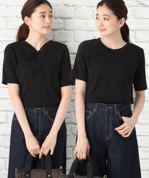 LEPSIM(レプシィム)の「レースアップ2WAYリブプルオーバー 748720(Tシャツ/カットソー・レディース・オフホワイト/ブラック/グレー・LARGE/MEDIUM)」の3枚目の写真