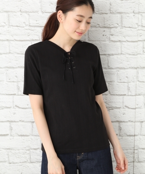 LEPSIM(レプシィム)の「レースアップ2WAYリブプルオーバー 748720(Tシャツ/カットソー・レディース・オフホワイト/ブラック/グレー・LARGE/MEDIUM)」の8枚目の写真