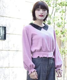 w closet | 刺繍襟付きプルオーバー(Tシャツ/カットソー)