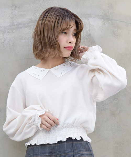 w closet（ダブルクローゼット）の「刺繍襟付きプルオーバー（Tシャツ/カットソー・レディース・オフホワイト/グレー/ラベンダー/チャコールグレー・FREE）」の2枚目の写真