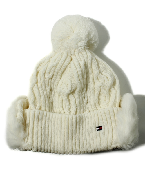 TOMMY HILFIGER（トミーヒルフィガー）の「CABLE EAR COVER HAT（ニットキャップ/ビーニー・メンズ・ホワイト/グレー・FREE）」の2枚目の写真