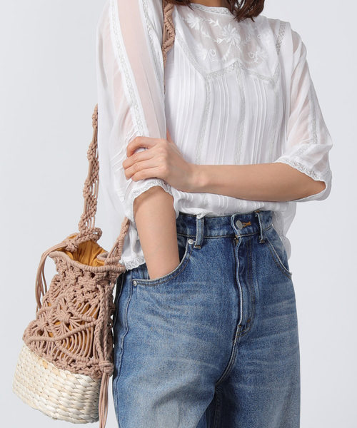 Casselini（キャセリーニ）の「Casselini/キャセリーニ　マクラメカゴショルダー（かごバッグ・レディース・ホワイト/ベージュ・ONE SIZE）」の4枚目の写真