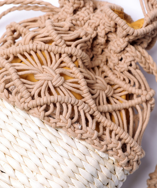 Casselini（キャセリーニ）の「Casselini/キャセリーニ　マクラメカゴショルダー（かごバッグ・レディース・ホワイト/ベージュ・ONE SIZE）」の11枚目の写真