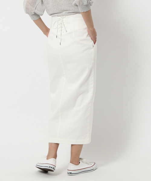 laboratory work（ラボラトリーワーク）の「レースアップタイトスカート（スカート・レディース・ベージュ/ネイビー/オフホワイト・MEDIUM）」の2枚目の写真