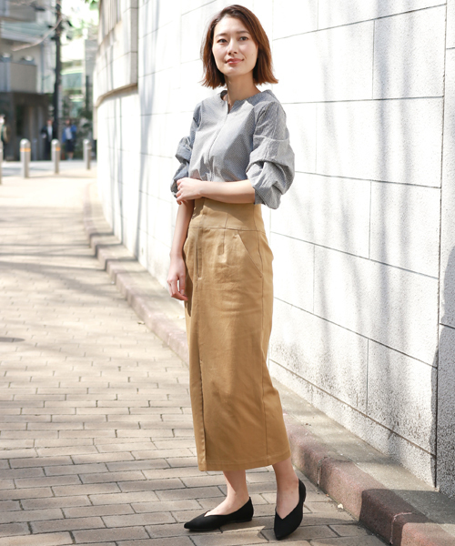 laboratory work（ラボラトリーワーク）の「レースアップタイトスカート（スカート・レディース・ベージュ/ネイビー/オフホワイト・MEDIUM）」の4枚目の写真