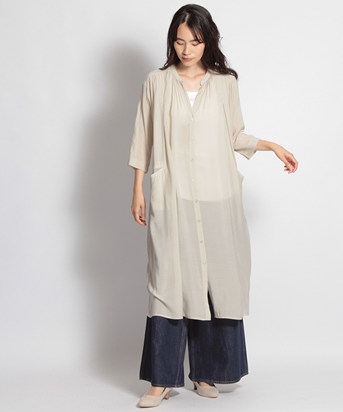 niko and...（ニコアンド）の「着流し前開きワンピース（ワンピース・レディース・ブラック/ベージュ/グリーン・MEDIUM/LARGE）」の5枚目の写真