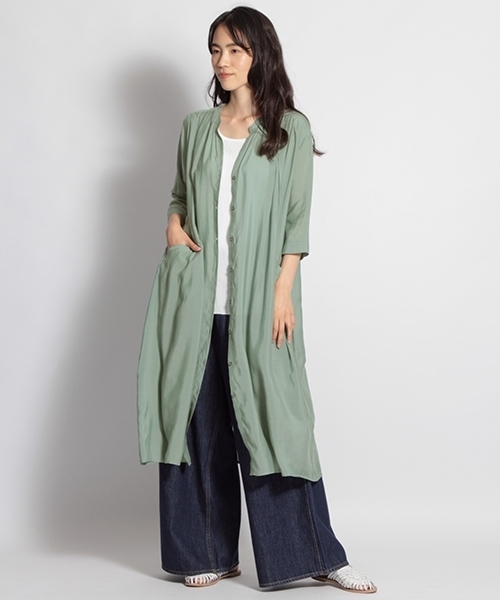 niko and...（ニコアンド）の「着流し前開きワンピース（ワンピース・レディース・ブラック/ベージュ/グリーン・MEDIUM/LARGE）」の6枚目の写真