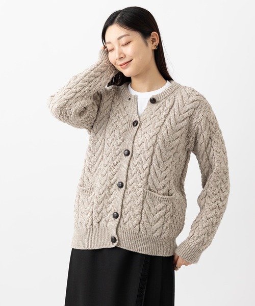 スーパーソフトメリノウールケーブル編みニットカーディガン