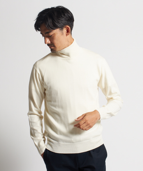 DESIGNWORKS(デザインワークス)の「メリノウール タートルネックニット(ニット/セーター・メンズ・ホワイト/ネイビー/エメラルド/ボルドー・S/M/L)」の1枚目の写真