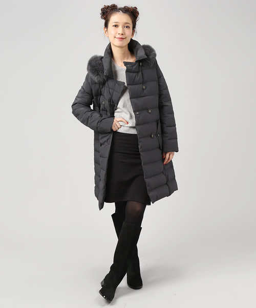 Green Label Relaxingファー付ダウンコート黒40美シルエット UNITED ARROWS green label relaxing（ファー ・ ダウンコート）の