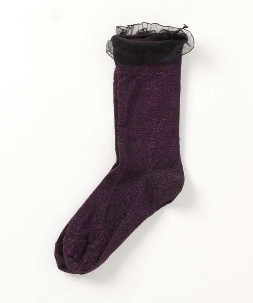Fun & Daily（ファンアンドデイリー）の「F&D : ラメレースアップソックス（ソックス/靴下・レディース・チャコールグレー/ブラウン/パープル・FREE）」の5枚目の写真
