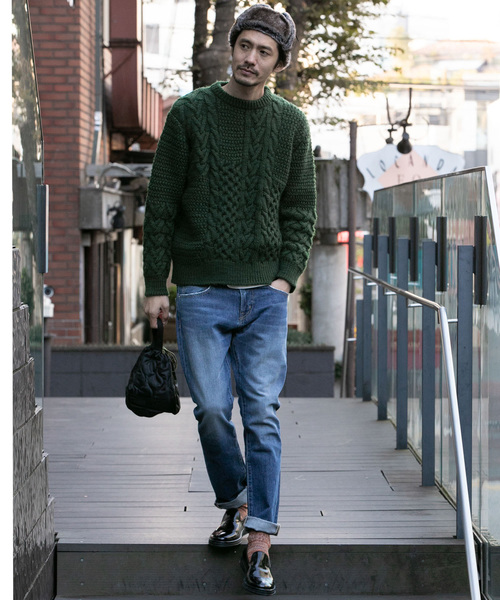 URBAN RESEARCH Sonny Label(アーバンリサーチサニーレーベル)の「パッチワークケーブルニット(ニット/セーター・メンズ・レッド/オフホワイト/カーキ/キャメル・MEDIUM/LARGE)」の8枚目の写真