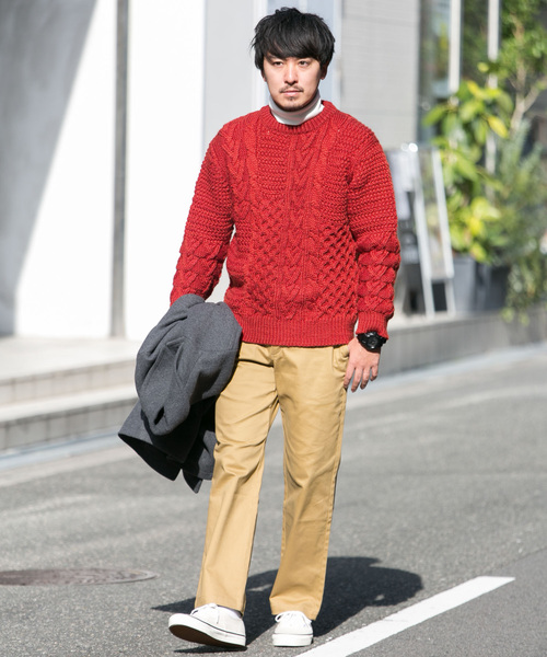 URBAN RESEARCH Sonny Label(アーバンリサーチサニーレーベル)の「パッチワークケーブルニット(ニット/セーター・メンズ・レッド/オフホワイト/カーキ/キャメル・MEDIUM/LARGE)」の16枚目の写真