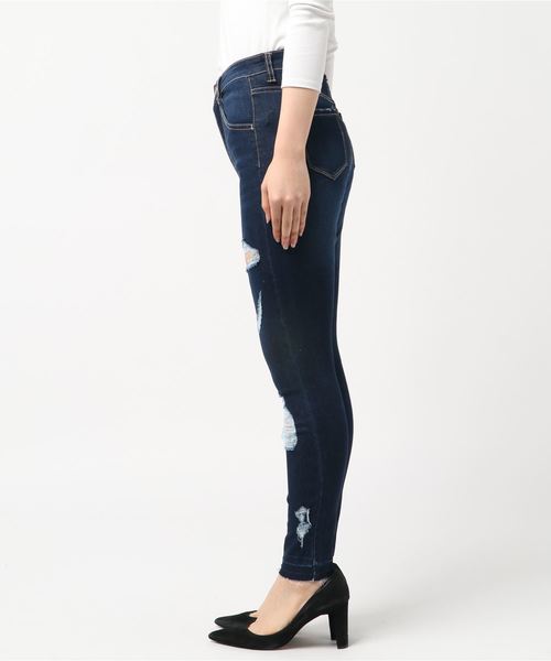 WEGO（ウィゴー）の「WEGO/ハイウエストクラッシュスキニーパンツ（デニムパンツ・レディース・インディゴブルー/ダークインディゴブルー/ライトインディゴブルー・SMALL/MEDIUM/LARGE）」の5枚目の写真